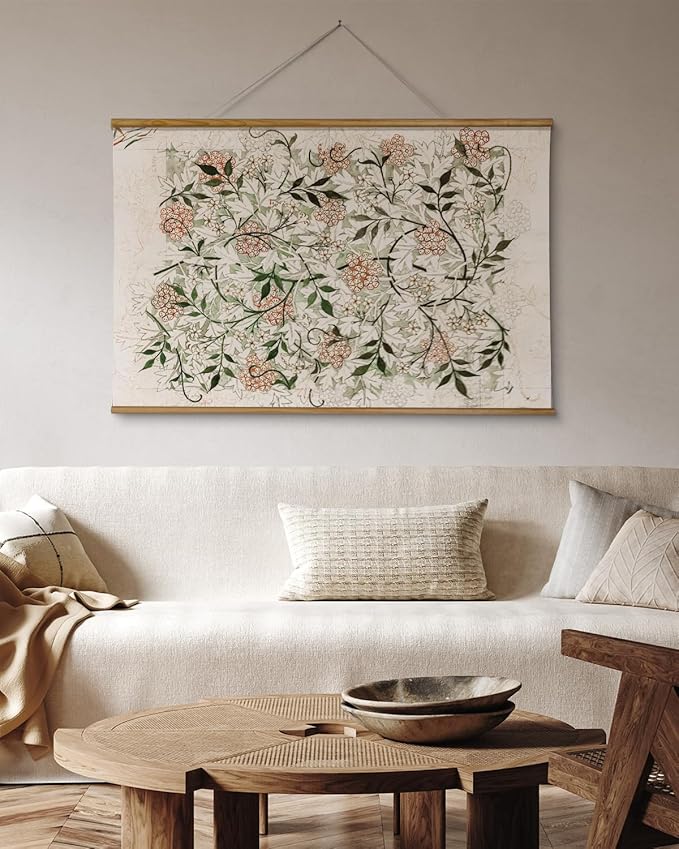 VIYYIEA Extra Large Size Canvas Wall Art, 36x54 Inch Vintage Botanical Hanging Scroll Painting with Wildflower Pattern, Rustic Floral Wall Decor for Living Room, Bedroom, or Entryway