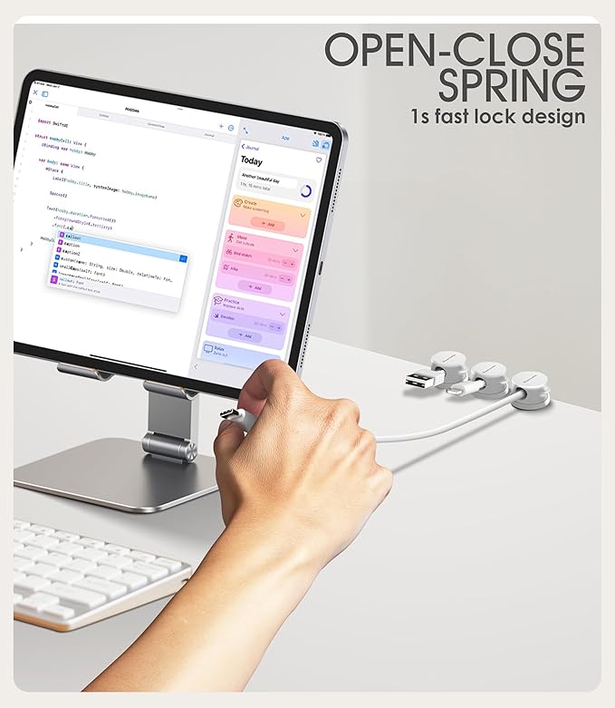 9 Pack Spring Cord Organizer Cable Clips [Locking Cable Rotatable], 2025 Latest Nearockle Phone Charging Cord Holder Cable Management for Car, Nightstand, Office Desk Accessories (White)