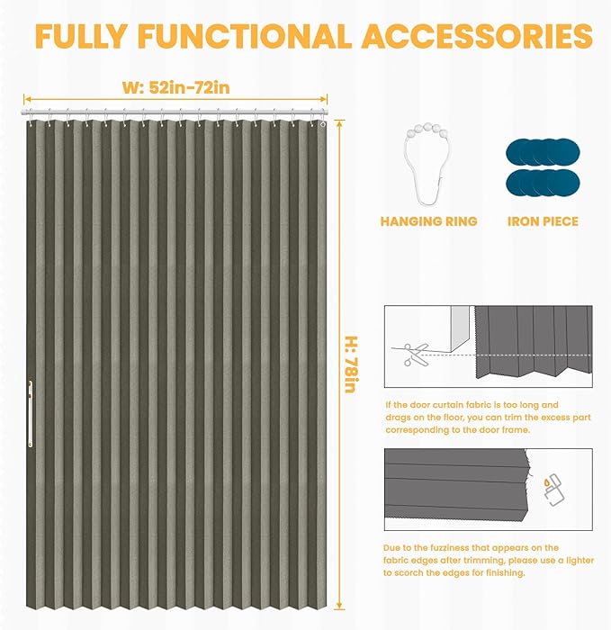 AJAZZ 100% Blackout Accordion Doors Interior Closet Curtain Doorway Curtains
