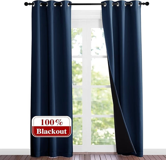 NICETOWN Complete 100% Blackout Curtain Set, Thermal Insulated & Energy