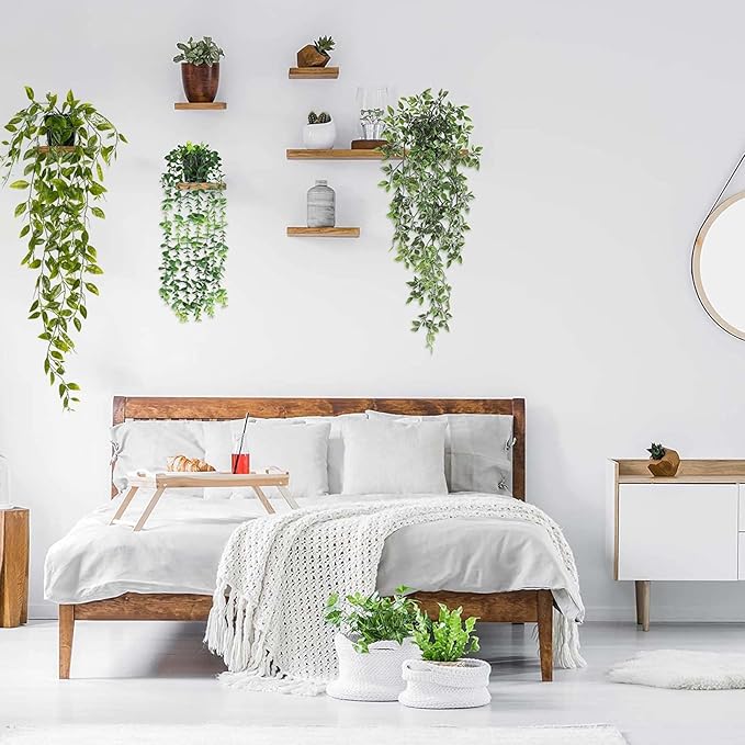 BLEUM CADE Fake Hanging Plants Mixed Set, Faux Hanging Potted Plants Greenery