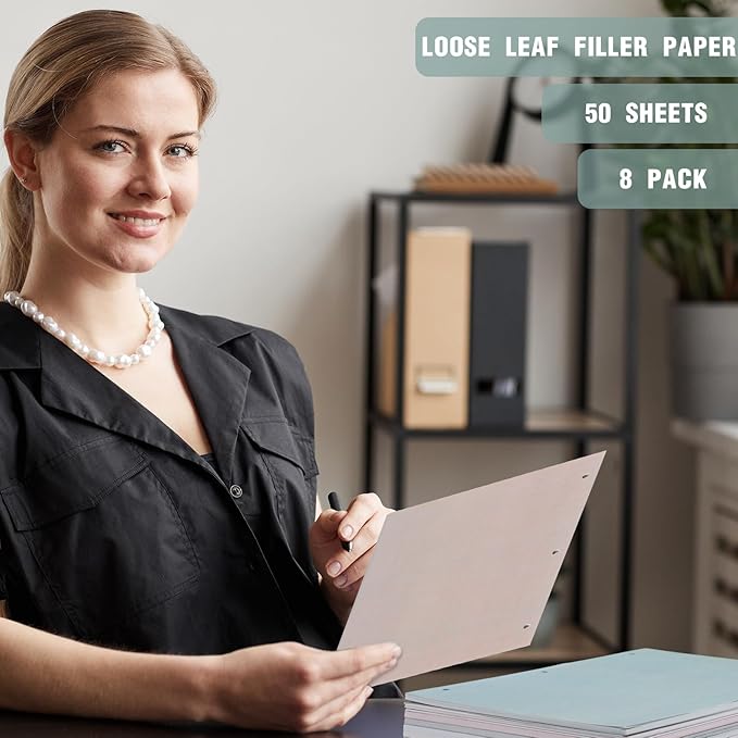 PerKoop 400 Sheets Colored Loose Leaf Paper 8.5" x 11" college ruled Lined 3 Hole Punched notebook Filler Paper for 3 Ring Binders Office School Supplies (Morandi Colors)