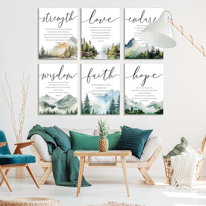 Sacubee 6 Pack Acoustic Christian Art Panels 12" x 16" Faith Hope Love