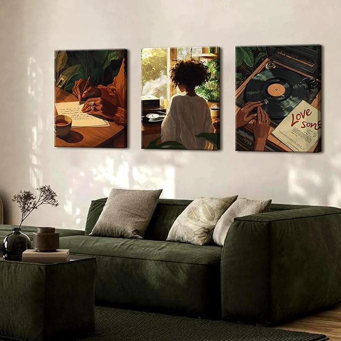 Black Woman Wall Art Set of 3 Fashion Black Girl Wall Decor, Trendy African