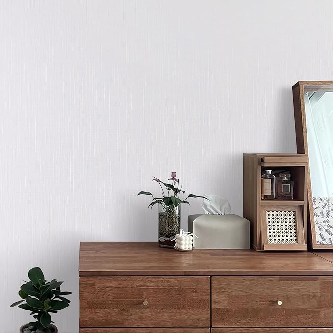 Grasscloth Peel and Stick Wallpaper White Gold Wallpaper 15.7"x 196" Thick