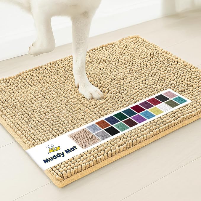 Muddy MatÂ® | Super Water Absorbent Door Mat Indoor, Microfiber Quick Dry Chenille Entryway Rug, Slip Resistant Front Door Mat, Indoor Mats for Entryway, Machine Washable Pet Rug, Beige XXXL 72"X48"