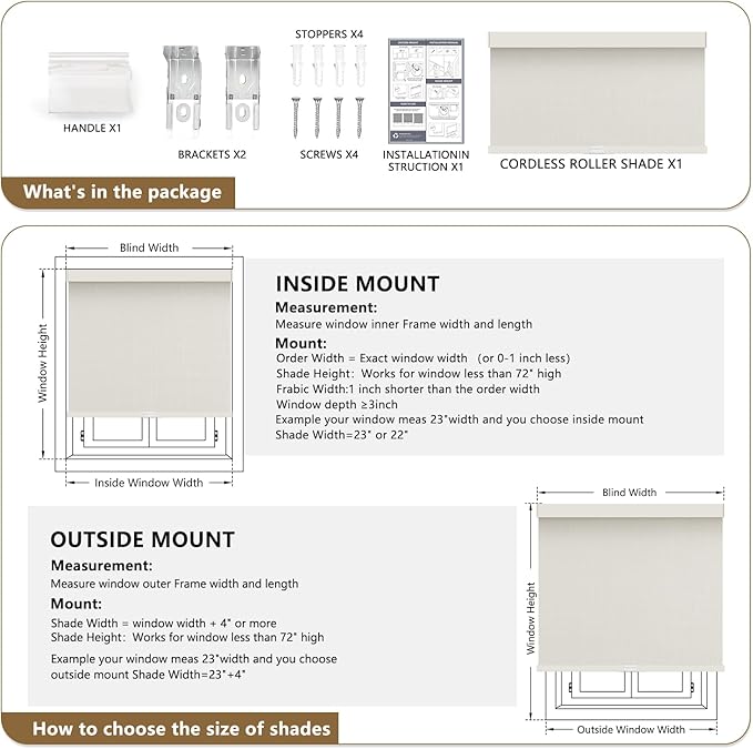 AOSKY Custom Linen Roller Blinds Shades