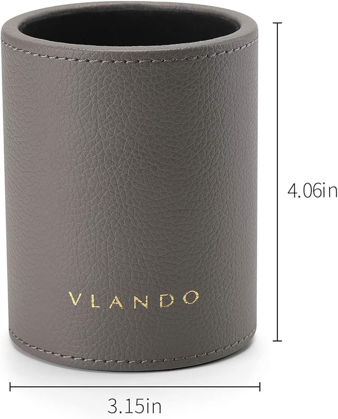 Vlando Office Desk Organizer Leather Desktop Organizer Caddy with Drawer for Storing Desktop Supplies and Accessories (Grey Set)