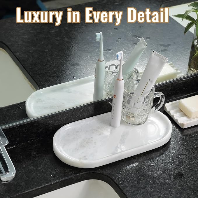 Koville African Natural Marble Decorative Tray, 12"x6" - Countertop Organizer, Catchall Tray for Perfume, Candles, Jewelry