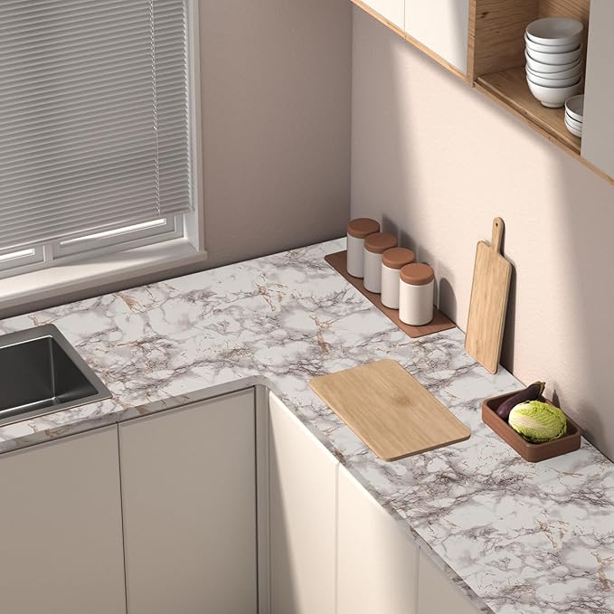 Abyssaly Marble Contact Paper Brown Peel and Stick Countertops Waterproof