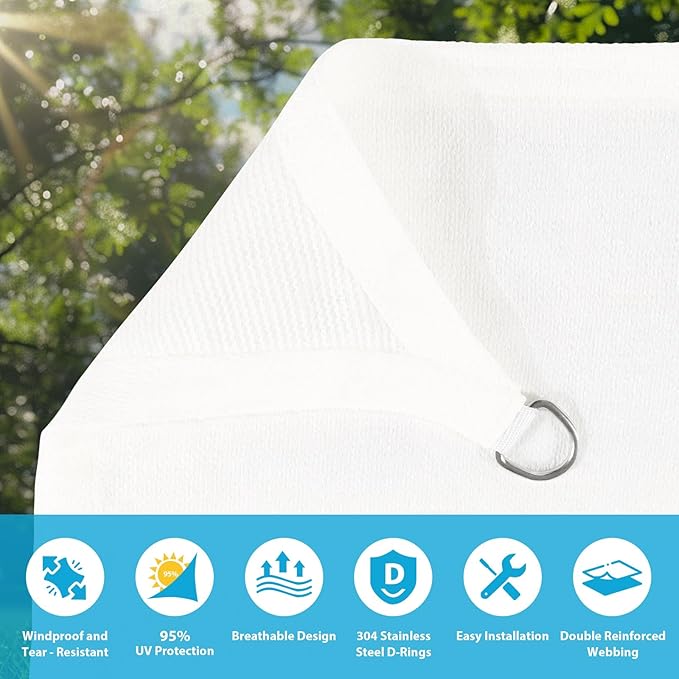 Amagenix Sun Shade Sail 9'X12' Curved Edge Outdoor Shade Canopy White Breathable 95% UV Block Shade Cloth for Patio Garden Backyard (We Make Custom Size)