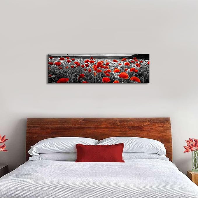 Nature Poppy Wall Art Red and Black Wall Decor Wildflower Field Landscape