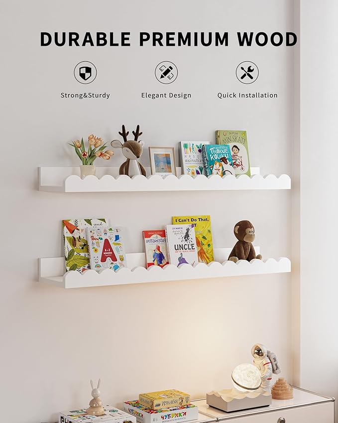 Shario Nursery Book Shelves, Scalloped Shelves, Wall Book Shelves
