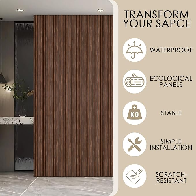 8-Pack 3D Slat Wall Panels — Soundproof Faux Wood Wall Panels