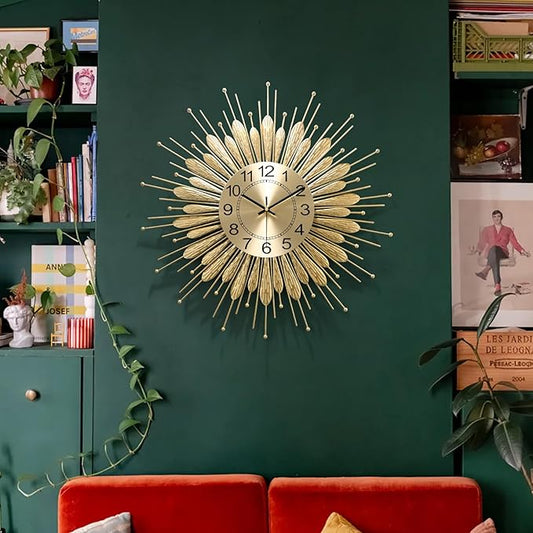 Large Wall Clock, 23inch Gold Wall Clock Non-Ticking Mid Century Wall Clocks