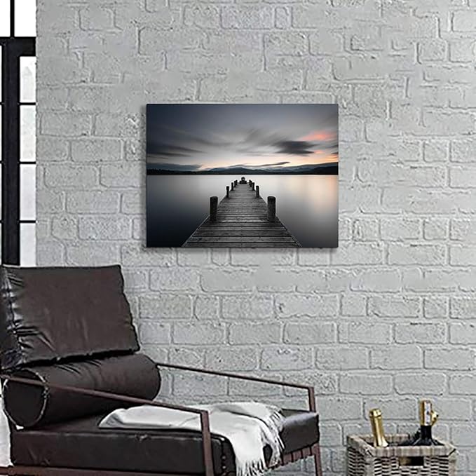 Hardy Gallery Lake Pier Canvas Wall Art: Vintage Wooden Dock Artwork Painting for Living Room (24'' x 18'' x 1 Panel)