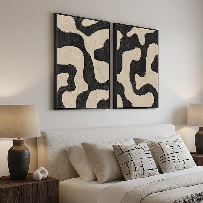 Framed Abstract Beige Black Wall Art
