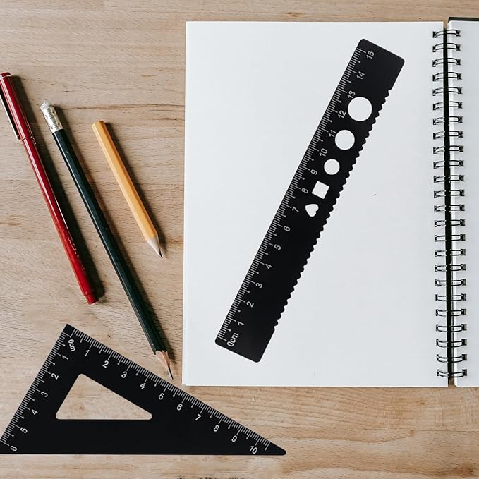 Zotemo 5 Pcs Metal Geometry Set, Math Drafting Ruler Kit- Aluminum Triangle Rulers, Protractor, 8 Inch and 6 Inch Drawing Ruler, Measuring Tool for School and Office (Metric and Imperial, Black)