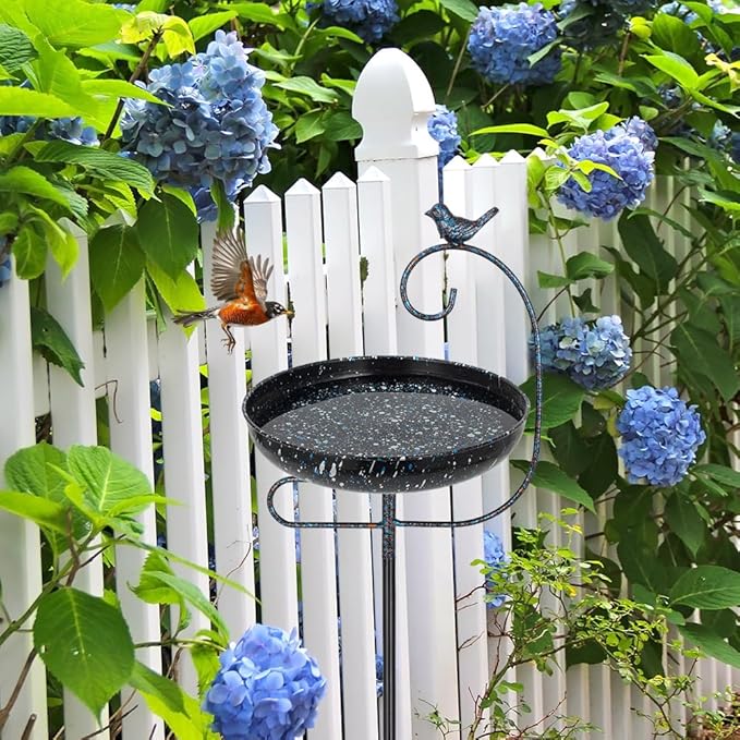 Bird Baths for Outdoors,Metal Bird Bath for Outside,Birdbath & Stand Bird Feeders with Metal Stake Gifts for Bird Lovers(Black)