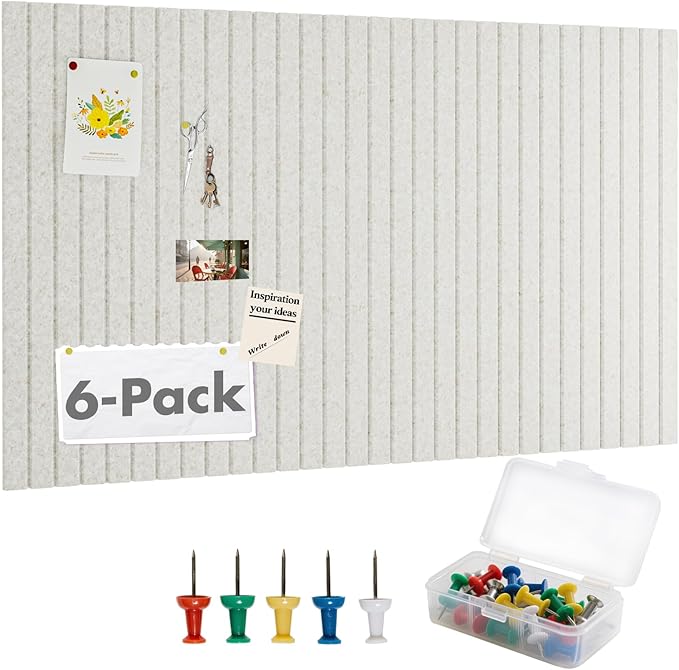 Cork Board Tiles for Wall with Push Pins, Removable 36" x 24" Slat Bulletin
