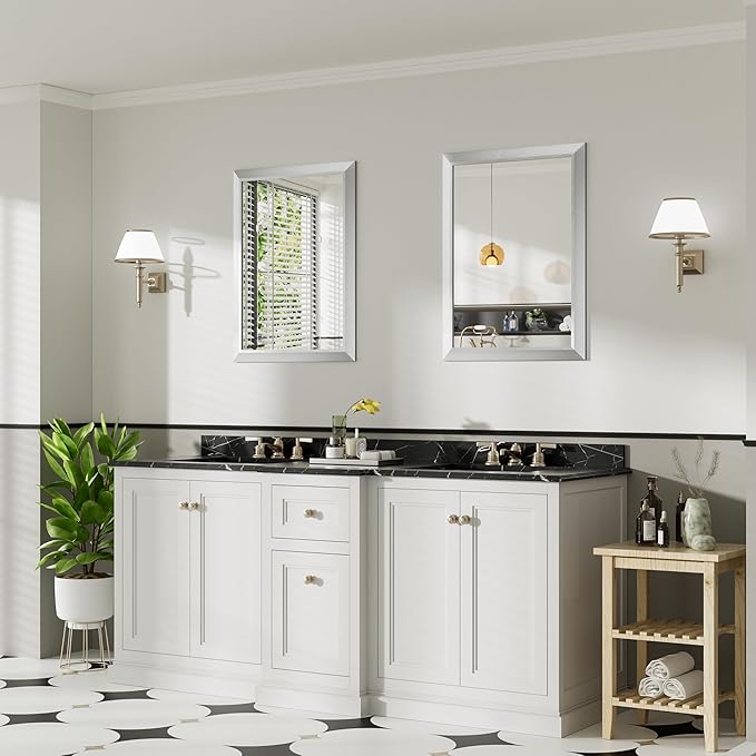 24x32 Inch Brushed Silver Bathroom Mirror