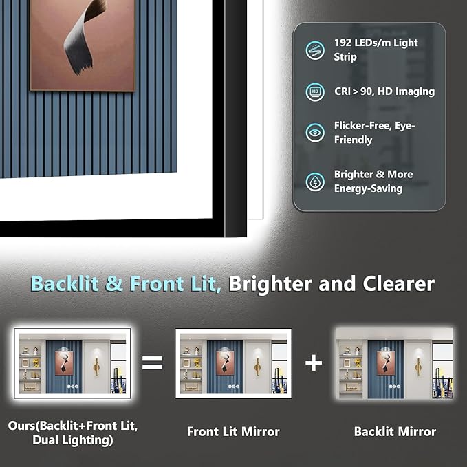 50x30 Black Framed LED Bathroom Mirror