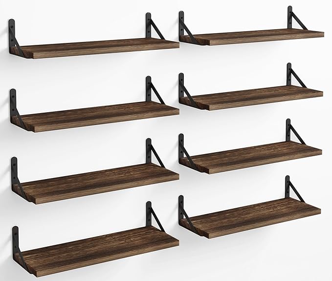 Fixwal Floating Shelves, Width 4.7in Rustic Wood Wall Shelves Set of 8