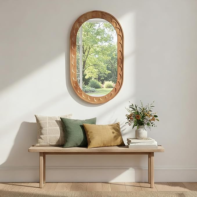 Wood Bathroom Mirror, 30 x 18 Inch Wood Wall Mirror