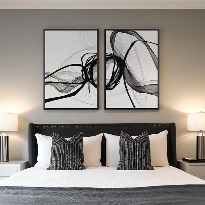 Large Framed Black and White Abstract Wall Art
