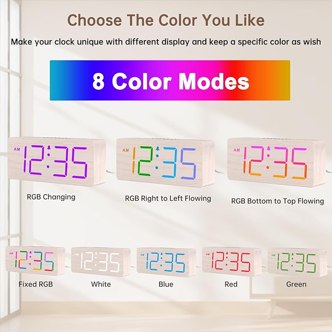 DreamSky Wooden Digital Clock for Bedroom Desk