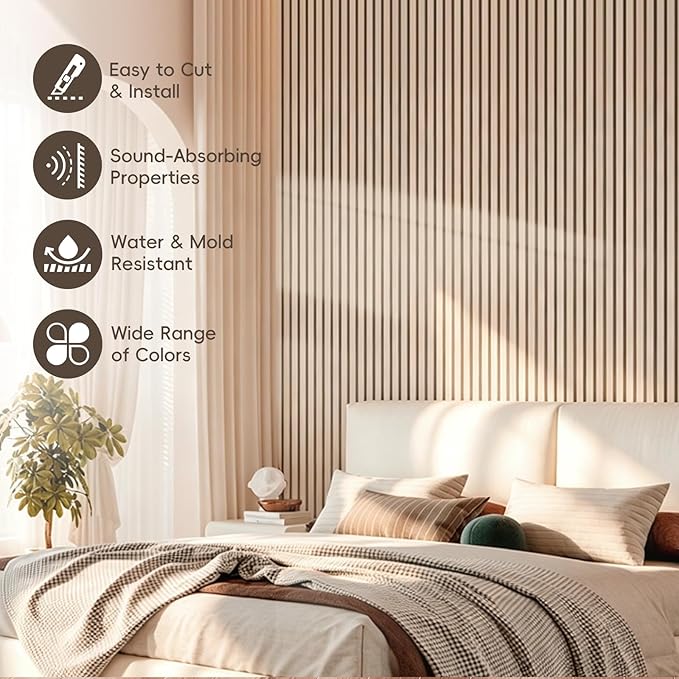 EVERECO 6 Pack Wood Slat Acoustic Wall Panels 92.5" × 7.87", 3D Sound Absorbing