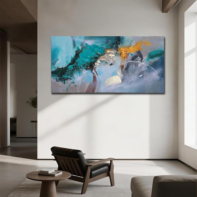 Anolyfi Teal Abstract Canvas Wall Art
