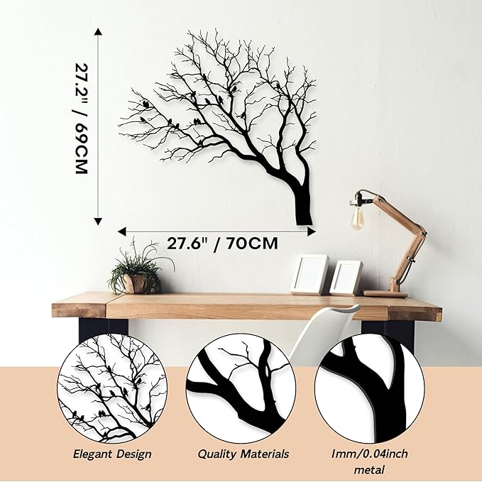 Rajukit Tree of Life Metal Wall Art,Outdoor Metal Tree Wall Sculpture with Branch & Birds, Nature-Themed Wall Hangings for Garden, Patio, or Living Room Decor