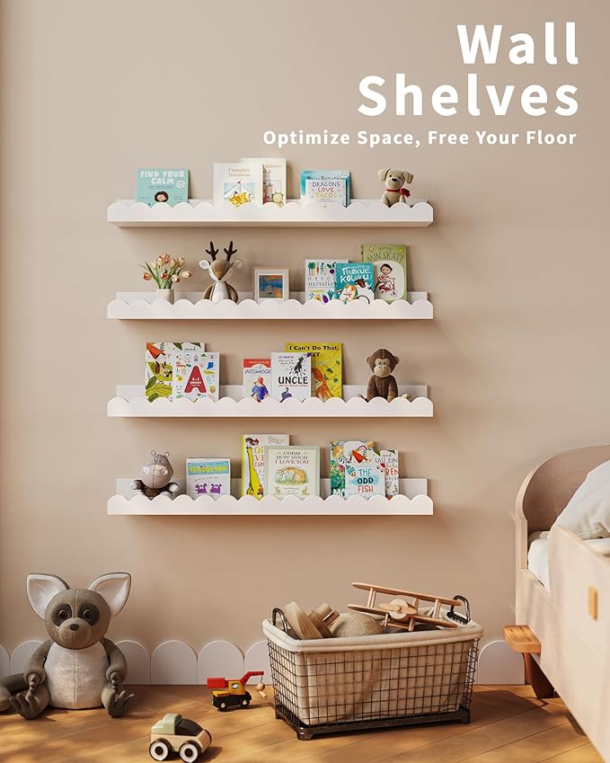 Shario Nursery Book Shelves, Scalloped Shelves, Wall Book Shelves