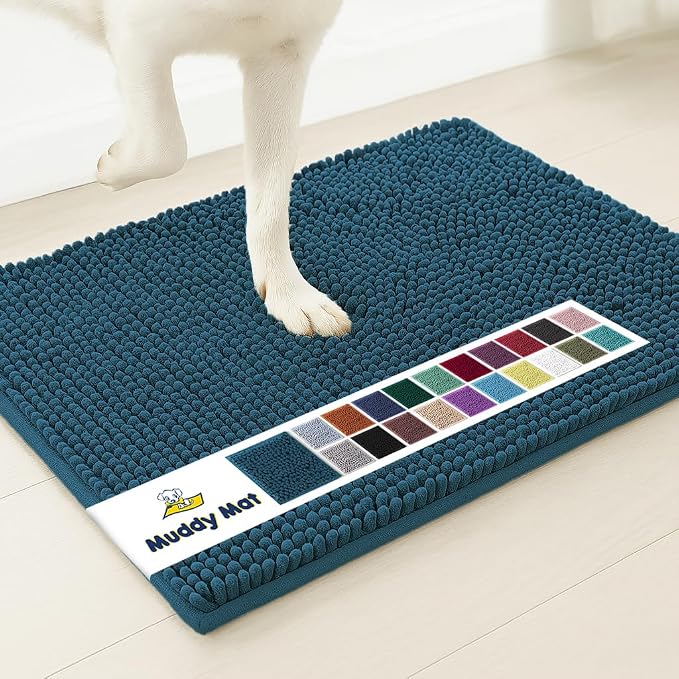 Muddy MatÂ® | Super Water Absorbent Door Mat Indoor, Microfiber Quick Dry Chenille Entryway Rug,Slip Resistant Front Door Mat,Indoor Mats for Entryway,Machine Washable Pet Rug, Atlantic Blue 24"x36"