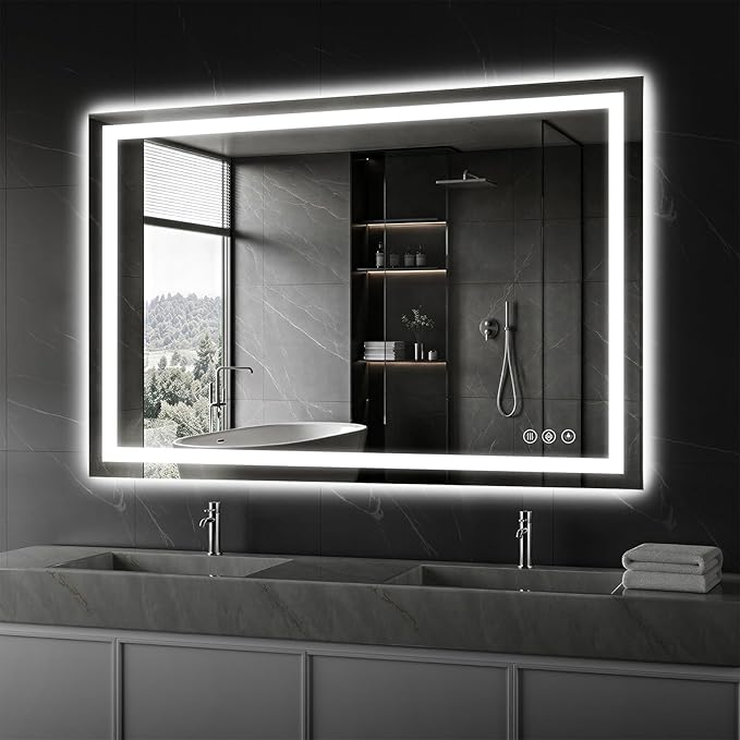 Koonmi 48"x36" LED Mirror for Bathroom, 90CRI Anti-Fog Vanity Mirror