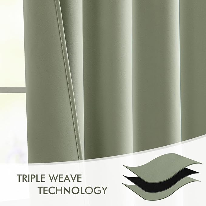 MIULEE Sage Green Back Tab Blackout Curtains 63 Inch Length 2 Panels Set