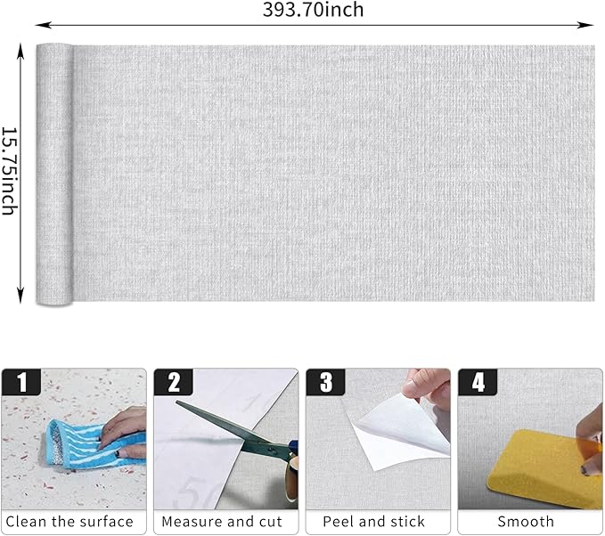 Grasscloth Peel and Stick Wallpaper, Light Grey Vintage Textured Faux Linen