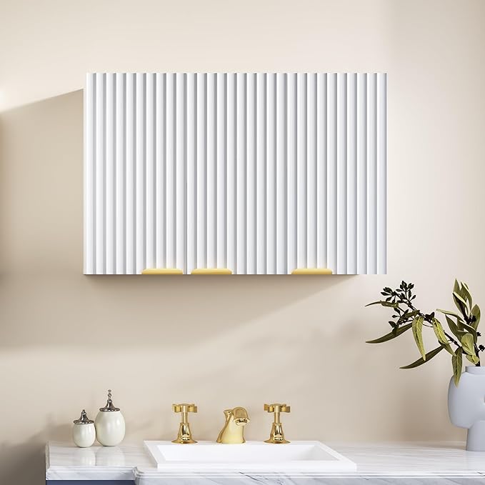 ChooChoo 3-Door Bathroom Wall Cabinet, Fluted Kitchen Wall Cabinet