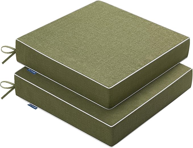 MIULEE Green Outdoor Chair Cushions Set of 2, 18.5x16x3 Inch Waterproof Patio Seat Cushions for Outdoor Furniture Couch Sofa, 3 Year Color Fastness High Density Foam with Adjustable Ties