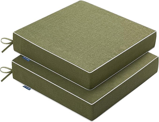 MIULEE Green Outdoor Chair Cushions Set of 2, 18.5x16x3 Inch Waterproof Patio Seat Cushions for Outdoor Furniture Couch Sofa, 3 Year Color Fastness High Density Foam with Adjustable Ties