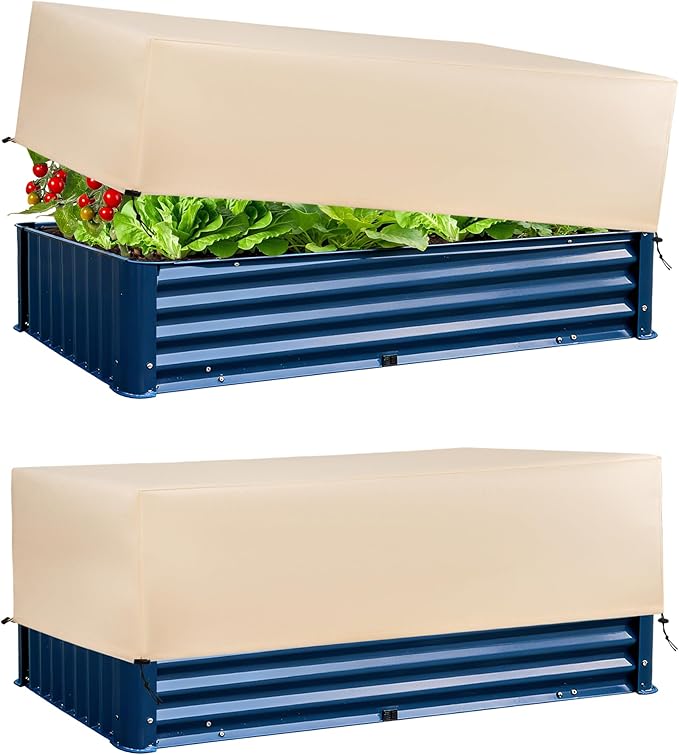 Plant Freeze Protection Cover 2 Pack with Elastic Drawstring, 3.54 oz/ydÂ² Winter Frost Blanket Cloth Planter Box Covers for Raised Garden Bed Outdoor Flowers Potted, 43.3 x 15.7 x 17.7INCH