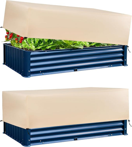Plant Freeze Protection Cover 2 Pack with Elastic Drawstring, 3.54 oz/ydÂ² Winter Frost Blanket Cloth Planter Box Covers for Raised Garden Bed Outdoor Flowers Potted, 43.3 x 15.7 x 17.7INCH