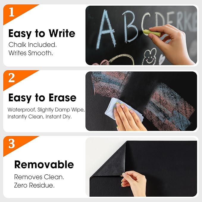 Chalkboard Wallpaper Peel and Stick, 35.4"x118.1" Blackboard Contact Paper Self