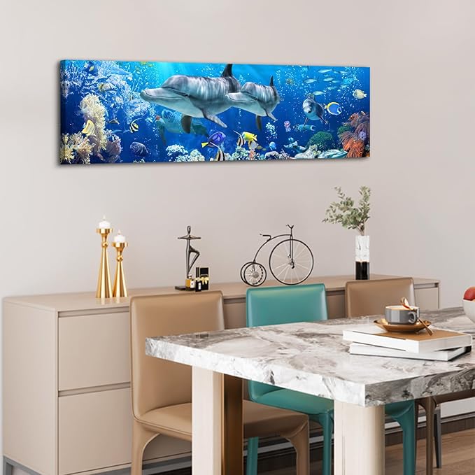 Ocean Dolphin Wall Art for Bathroom Nautical Theme Picture Photo Coastal Room