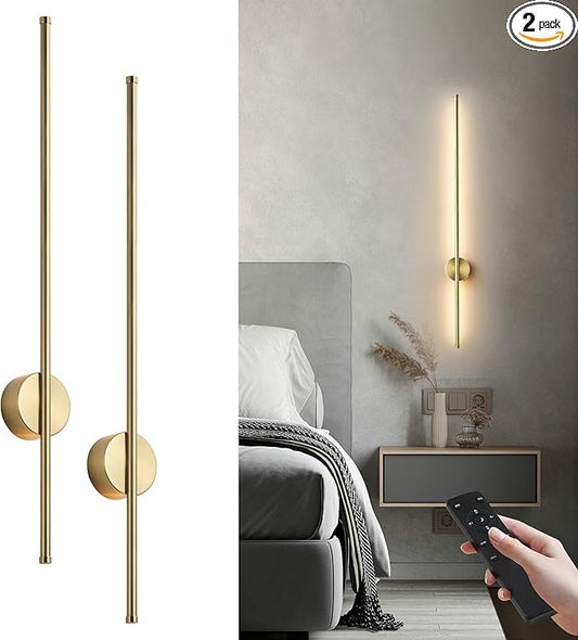 Battery Operated Modern Wall Sconces, Dimmable Wireless Wall Light Set of Two