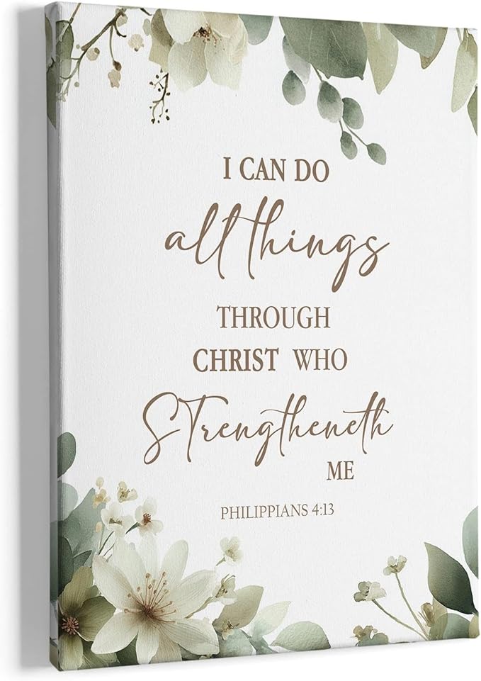 HIWX Christian Botanical Floral Wall Decor, Philippians 4:13 Bible Verse