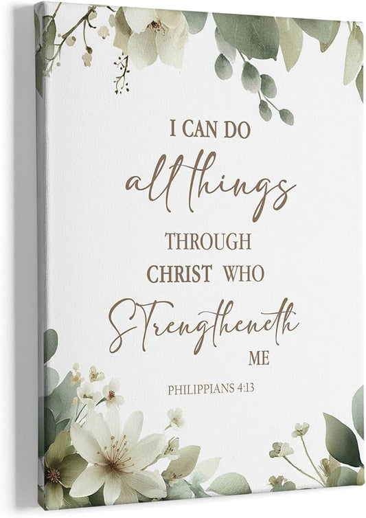 HIWX Christian Botanical Floral Wall Decor, Philippians 4:13 Bible Verse