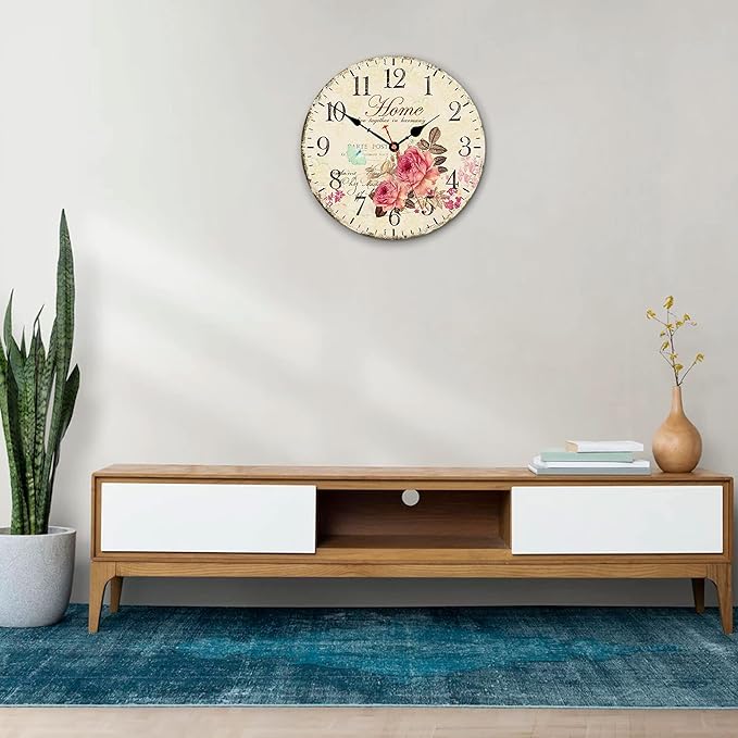 VIKMARI 14 Inch Wooden Wall Clock Art Hanging Clocks Silent Non-Ticking Wall