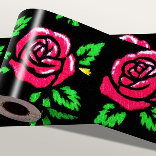 Red Rose Wall Border 196x4 Inch Peel and Stick Floral Wallpaper Border Black